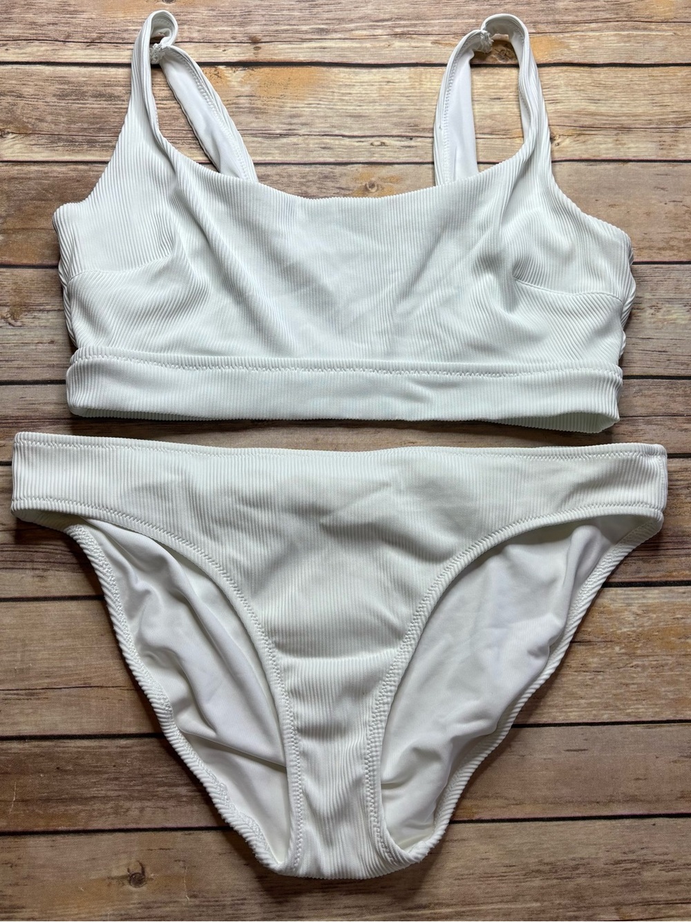 aerie White Ribbed Bikini Set